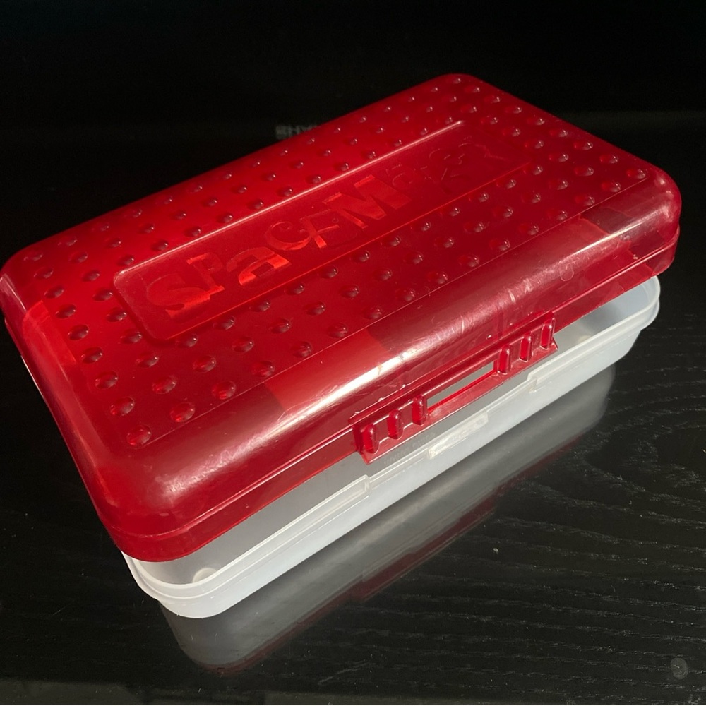 Y2K Spacemaker Pencil Box, Red Top with Frosted Clear Bottom